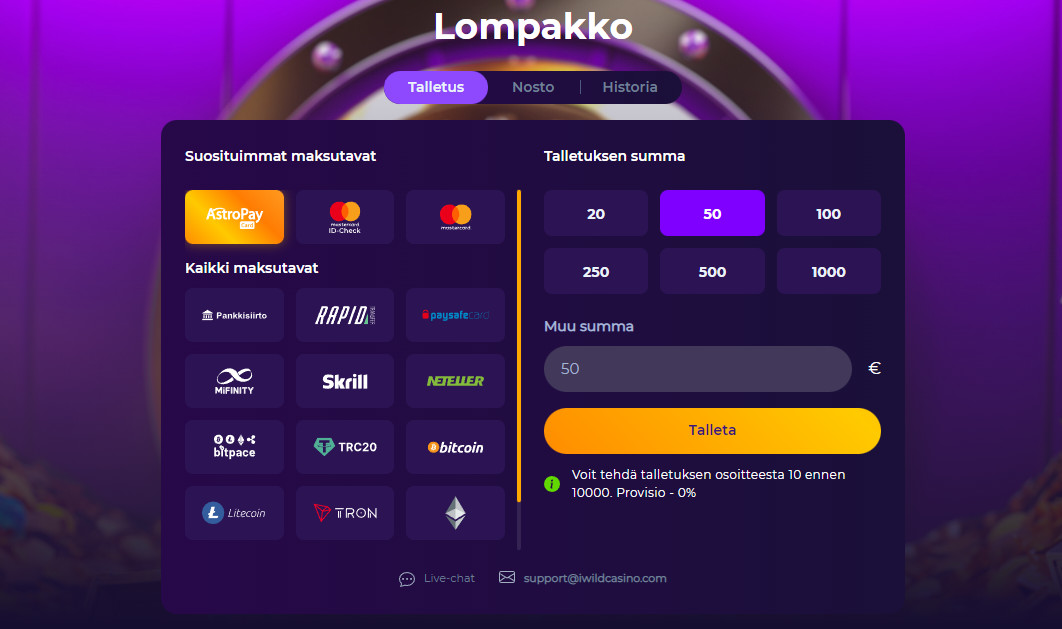 iwild casino maksutavat